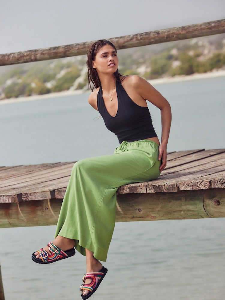 Green Tie Waist Maxi Skirt With Linen - Image 2 of 8 Green Tie Waist Maxi Skirt With Linen - Image 2 of 8