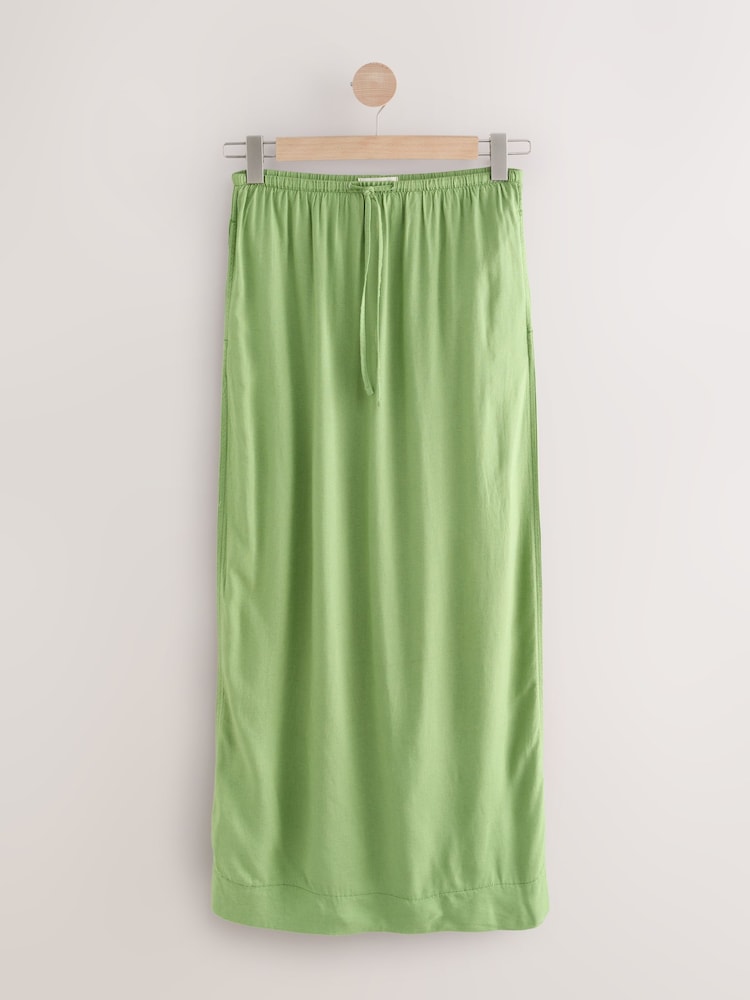 Green Tie Waist Maxi Skirt With Linen - Image 6 of 8