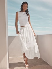 White Embroidered Paisley Midi Skirt - Image 1 of 8