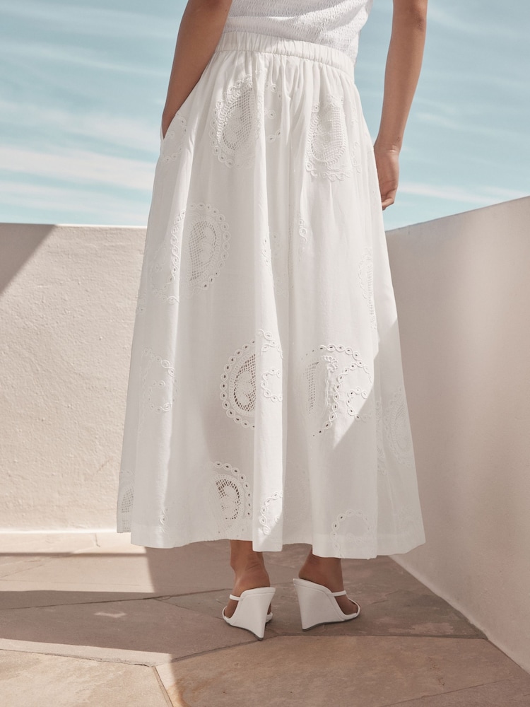 White N. Premium Embroidered Paisley Midi Skirt - Image 3 of 8