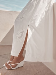 White Embroidered Paisley Midi Skirt - Image 4 of 8