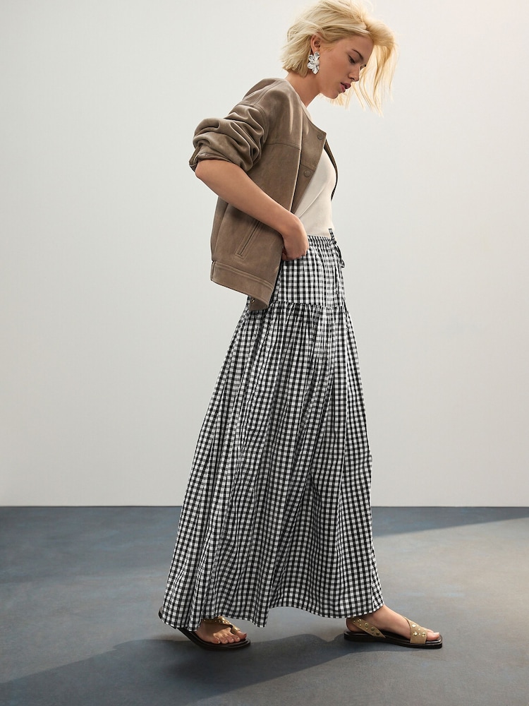Black/White Gingham Drop Waist Maxi Skirt - Image 1 of 8
