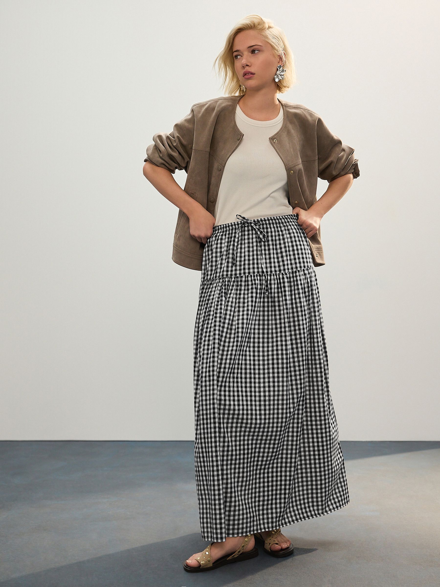 衝撃の激安コスパ・掘り出し物も Maxi Waist Drop Gingham Black/White Buy Skirt USA Next from スカート