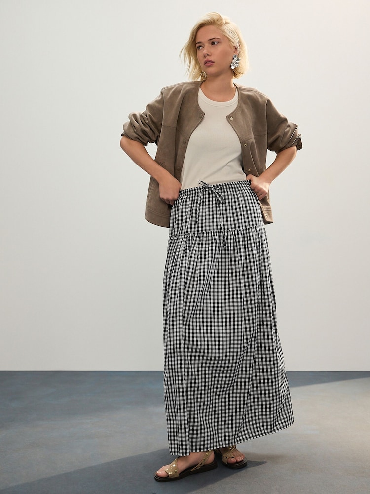 Black/White Gingham Drop Waist Maxi Skirt - Image 2 of 8