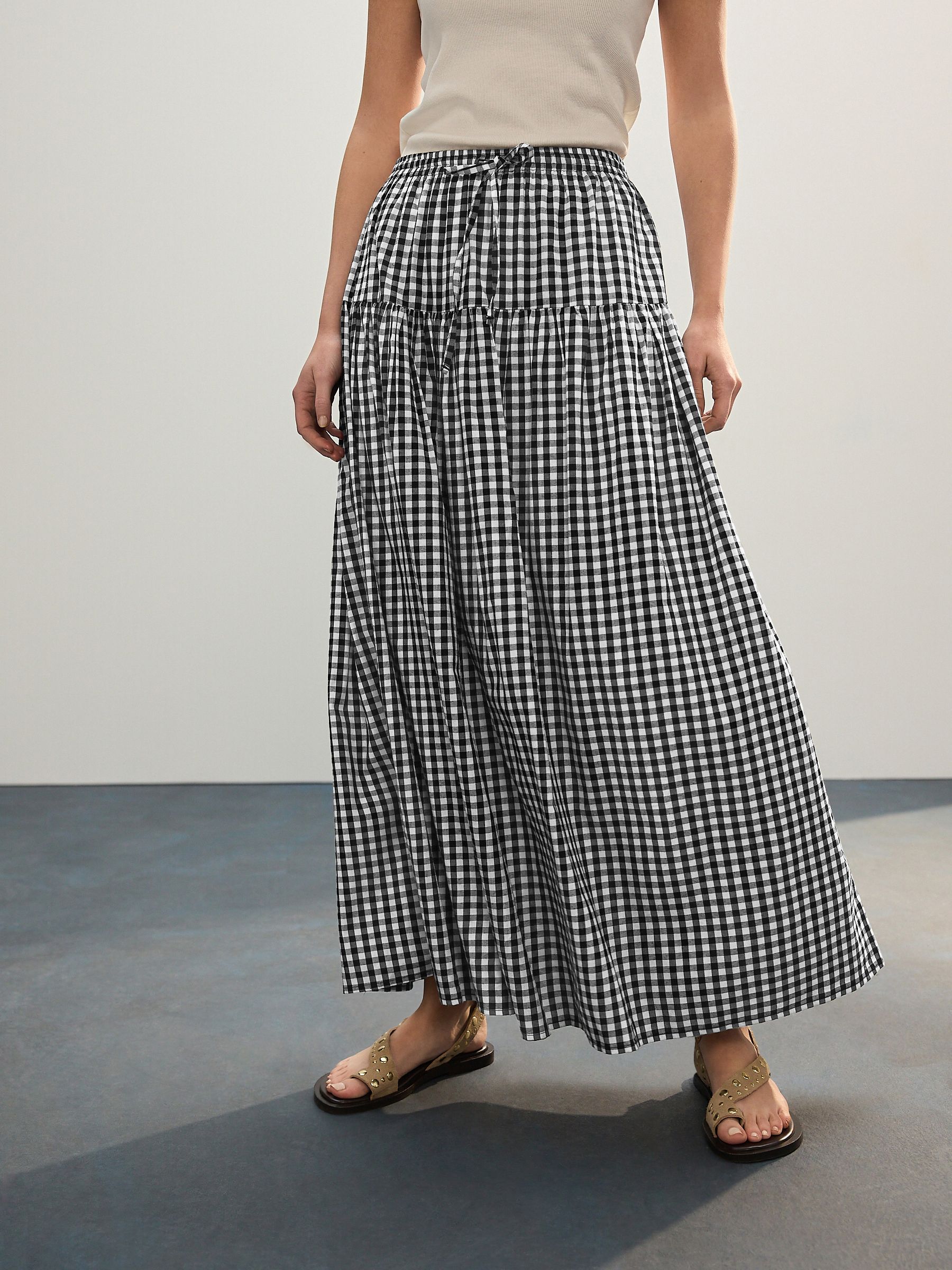 Buy Black/White Gingham Drop Waist Maxi Skirt from Next USA