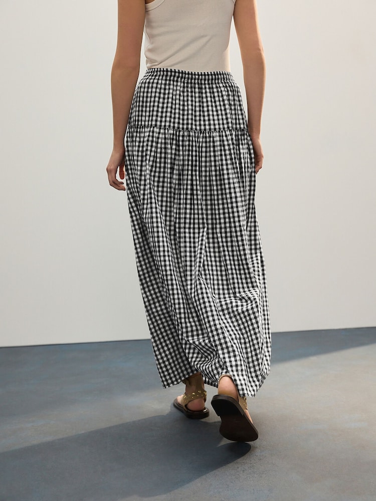 Black/White Gingham Drop Waist Maxi Skirt - Image 4 of 8
