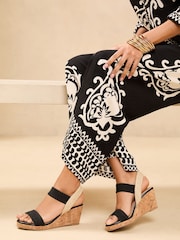 Lipsy Black Elastic Two Strap Mid Wedge Sandals - Image 1 of 5