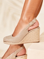 Lipsy Gold Standard Fit Mid Closed Toe Sparkly Slingback Wedges - Image 4 of 5