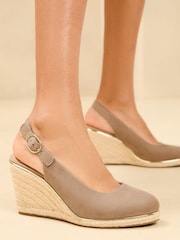 Lipsy Neutral Standard Fit Mid Closed Toe Sparkly Slingback Wedges - Image 2 of 4