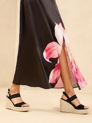 Lipsy Black Wide Fit Mid Elastic Square Toe Buckle Espadrille Wedges - Image 4 of 5