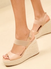 Lipsy Nude Standard Fit Mid Elastic Square Toe Buckle Espadrille Wedges - Image 2 of 5
