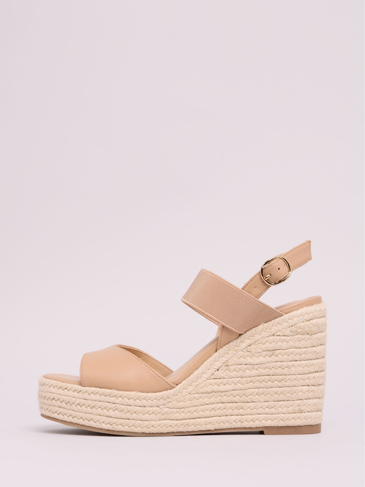 Lipsy Nude Standard Fit Mid Elastic Square Toe Buckle Espadrille Wedges - Image 5 of 5