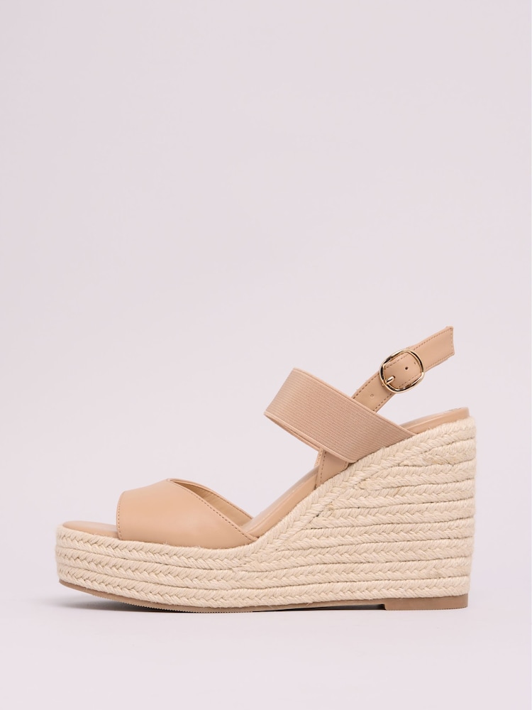 Lipsy Nude Wide Fit Mid Elastic Square Toe Buckle Espadrille Wedges - Image 5 of 5