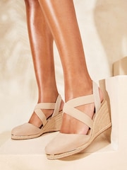 Lipsy Nude Standard Fit Mid Closed Toe Cross Strap Slingback Wedges - Image 1 of 5