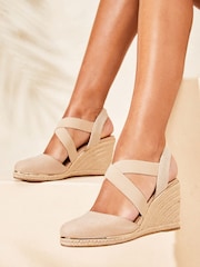 Lipsy Nude Standard Fit Mid Closed Toe Cross Strap Slingback Wedges - Image 3 of 5