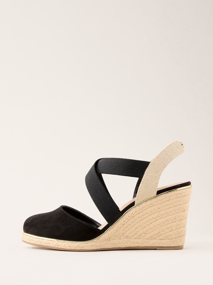 Lipsy Black Wide Fit Mid Closed Toe Cross Strap Slingback Wedges - Image 5 of 5