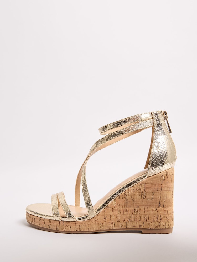 Lipsy Gold Multi Strap High Cork Espadrille Wedges - Image 5 of 5