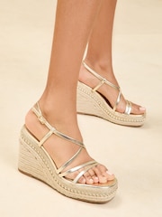 Lipsy Gold Standard Fit Strappy High Multi Strap Beaded Espadrille Wedges - Image 1 of 5