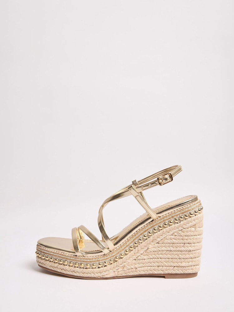 Lipsy Gold Standard Fit Strappy High Multi Strap Beaded Espadrille Wedges - Image 5 of 5