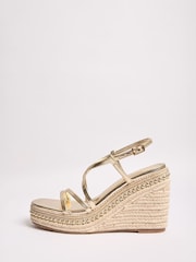 Lipsy Gold Wide Fit Strappy High Multi Strap Beaded Espadrille Wedges - Image 5 of 5