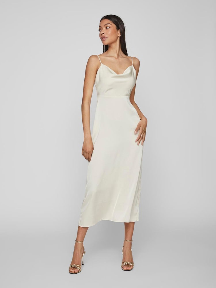 VILA Cream Cami Satin Slip Occasion Dress - Image 1 of 5 VILA Cream Cami Satin Slip Occasion Dress - Image 1 of 5