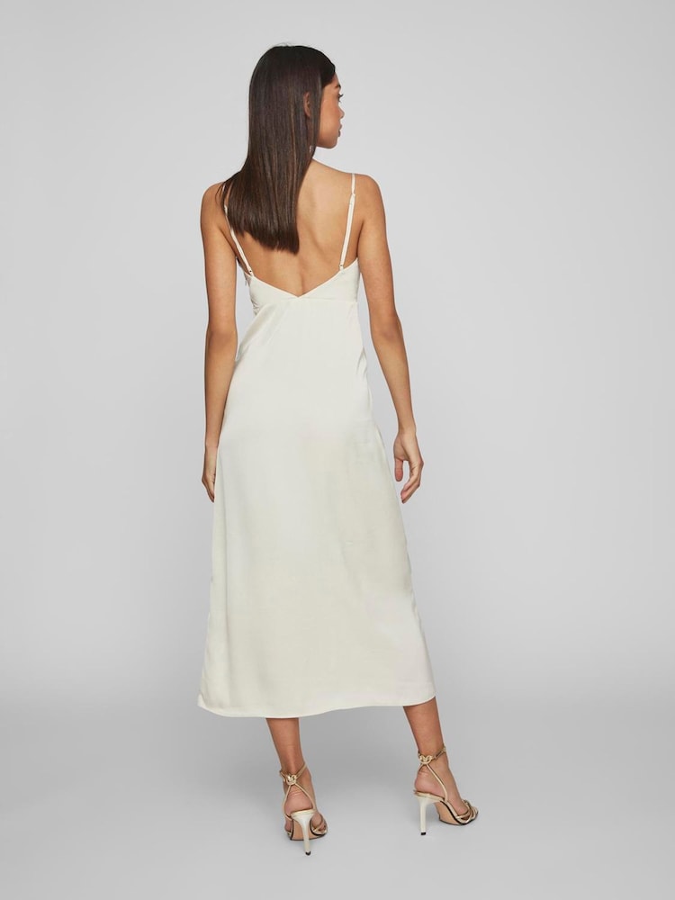 VILA Cream Cami Satin Slip Occasion Dress - Image 2 of 5 VILA Cream Cami Satin Slip Occasion Dress - Image 2 of 5
