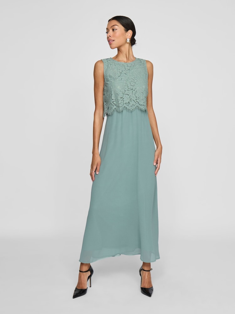 VILA Green Sleeveless Lace Maxi Occasion Dress - Image 1 of 5 VILA Green Sleeveless Lace Maxi Occasion Dress - Image 1 of 5