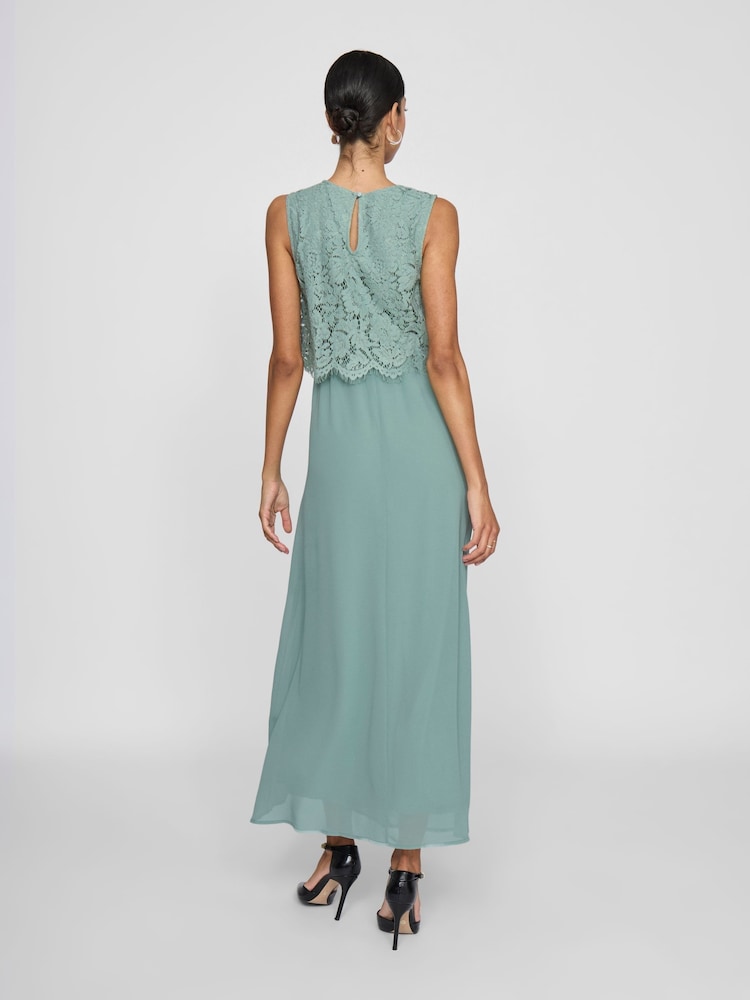 VILA Green Sleeveless Lace Maxi Occasion Dress - Image 2 of 5 VILA Green Sleeveless Lace Maxi Occasion Dress - Image 2 of 5