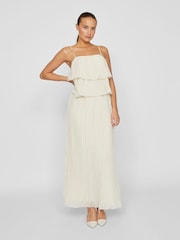 Кремовый - VILA Chiffon Ruffle Pleated Maxi Occasion Dress - Image 1 of 6