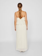 Кремовый - VILA Chiffon Ruffle Pleated Maxi Occasion Dress - Image 3 of 6