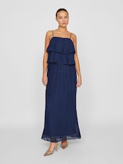 Синий - VILA Chiffon Ruffle Pleated Maxi Occasion Dress - Image 1 of 6