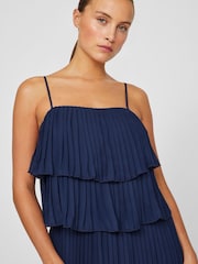 Синий - VILA Chiffon Ruffle Pleated Maxi Occasion Dress - Image 3 of 6