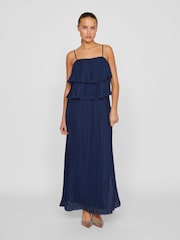 Синий - VILA Chiffon Ruffle Pleated Maxi Occasion Dress - Image 5 of 6