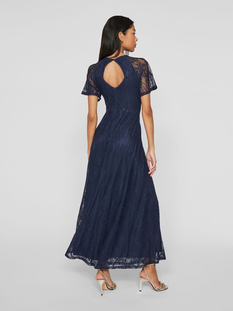 VILA Blue Angel Short Sleeve Lace Maxi Occasion Dress - Image 3 of 6