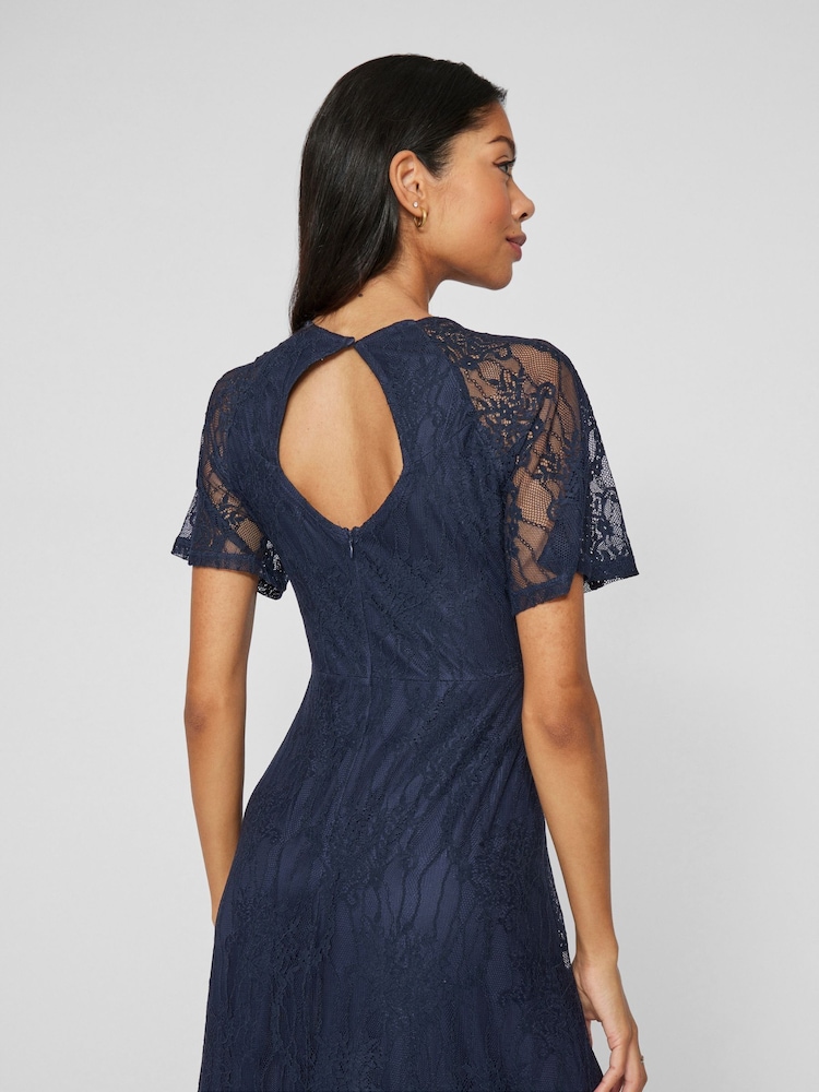VILA Blue Angel Short Sleeve Lace Maxi Occasion Dress - Image 4 of 6
