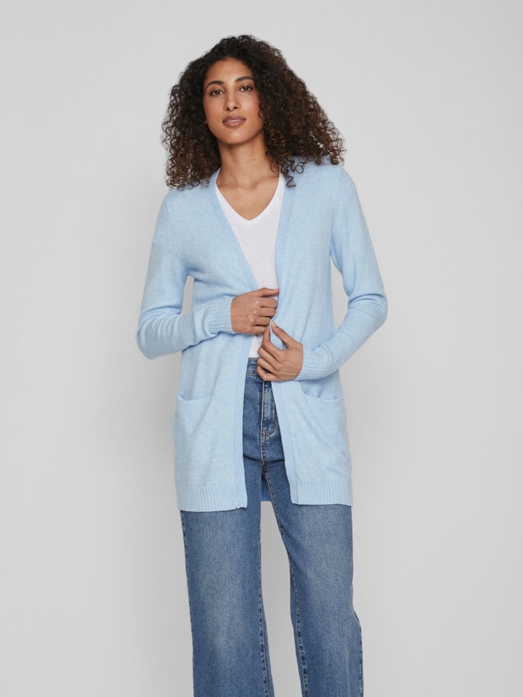 VILA Blue Longline Open Knit Cardigan - Image 1 of 6