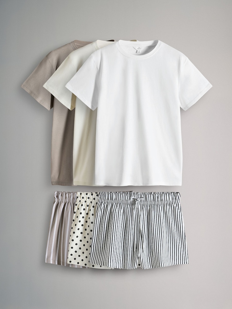 The Set Taupe Stripe/Blue Stripe/Spot Shortie Pyjamas 3 Pack Set - Image 1 of 9