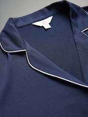 The Set Grey Marl/Navy Viscose Blend Button Through Pyjamas 2 Pack with Piping - Image 10 of 11