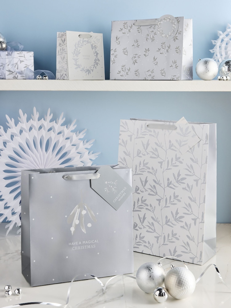 Silver Mistletoe Christmas 4 Pack Gift Bags - Image 1 of 3 Silver Mistletoe Christmas 4 Pack Gift Bags - Image 1 of 3