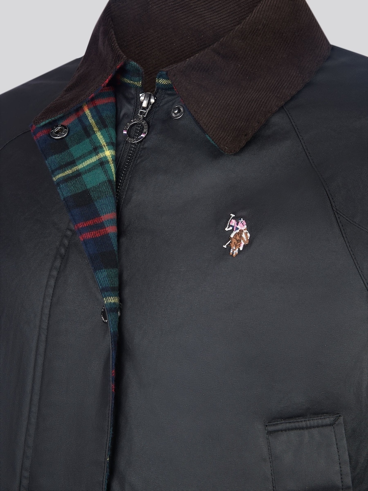 U.S. Polo Assn. Black Womens Waxed 100% Cotton Short Parka - Image 10 of 12