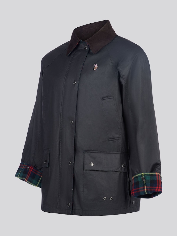 U.S. Polo Assn. Black Womens Waxed 100% Cotton Short Parka - Image 9 of 12
