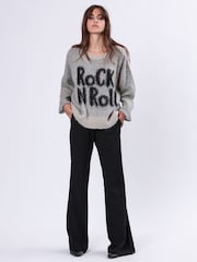 Religion Grey Oversized Heart Jumper with Rock N Roll Jacquard - Image 2 of 6