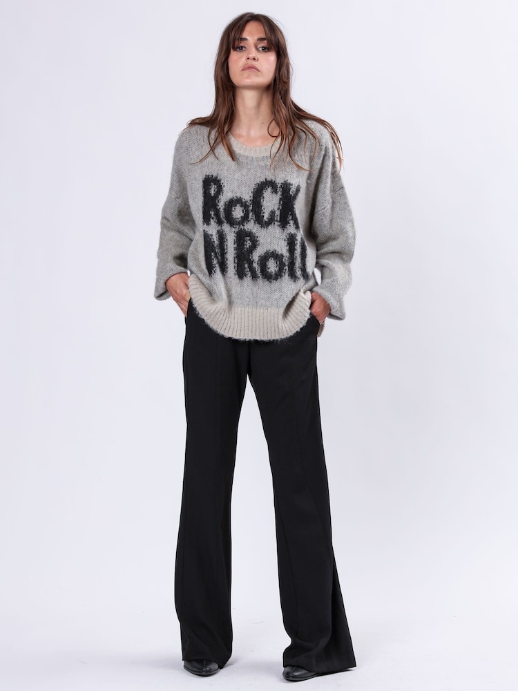 Religion Grey Oversized Heart Jumper with Rock N Roll Jacquard - Image 2 of 6