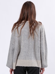 Religion Grey Oversized Heart Jumper with Rock N Roll Jacquard - Image 3 of 6