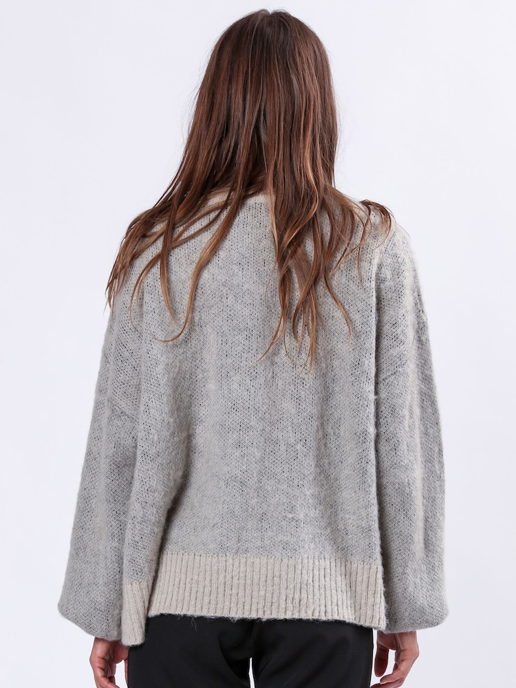 Religion Grey Oversized Heart Jumper with Rock N Roll Jacquard - Image 3 of 6
