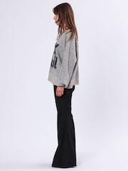 Religion Grey Oversized Heart Jumper with Rock N Roll Jacquard - Image 4 of 6