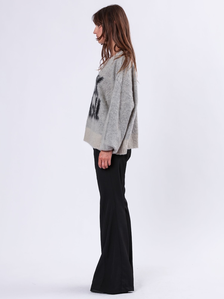 Religion Grey Oversized Heart Jumper with Rock N Roll Jacquard - Image 4 of 6