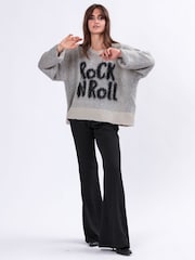 Religion Grey Oversized Heart Jumper with Rock N Roll Jacquard - Image 5 of 6