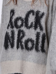 Religion Grey Oversized Heart Jumper with Rock N Roll Jacquard - Image 6 of 6