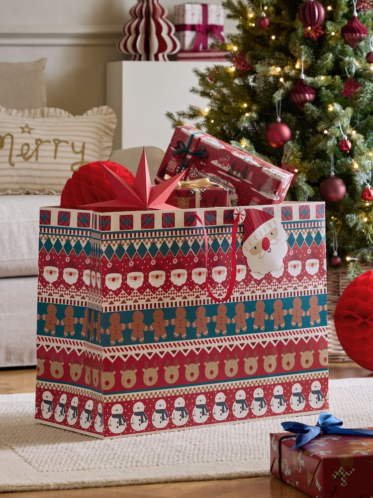 Red / Green Fairisle Christmas Large Gift Bags - Image 1 of 3